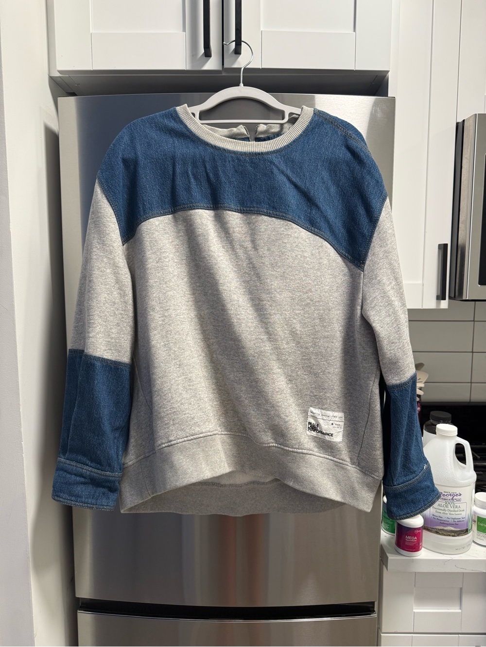 Colorblock Crewneck Sweatshirt in Heather Gray & Denim Blue